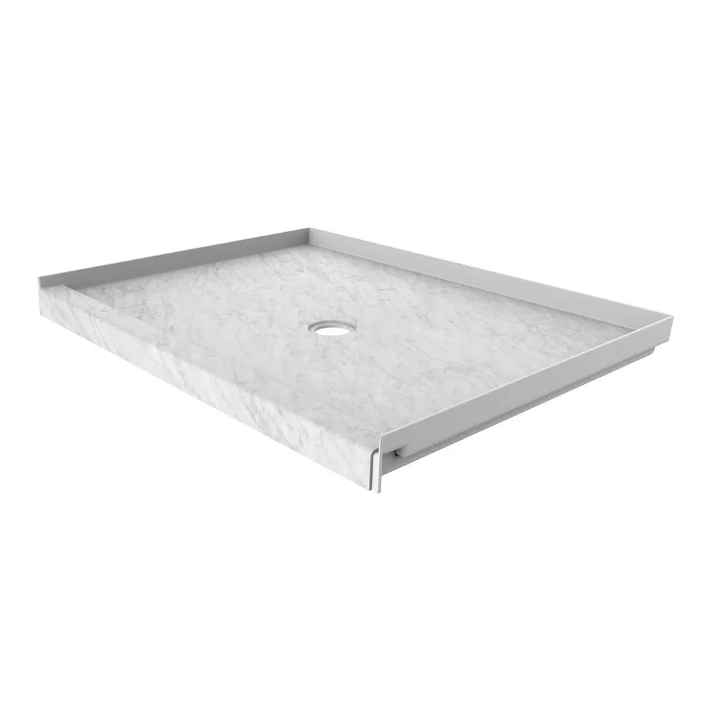 34 in. x 48 in. Single Threshold Shower Base with Center Drain in Calacatta White, photo 17 of 21