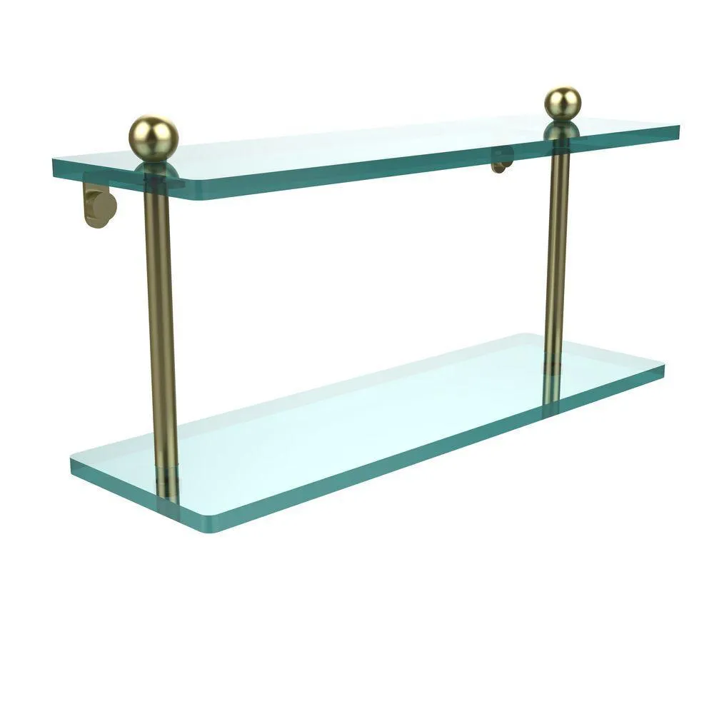 Allied Brass 16 in. L x 8 in. H x 5 in. W 2-Tier Clear Glass Bathroom Shelf in Satin Nickel, photo 3 of 14