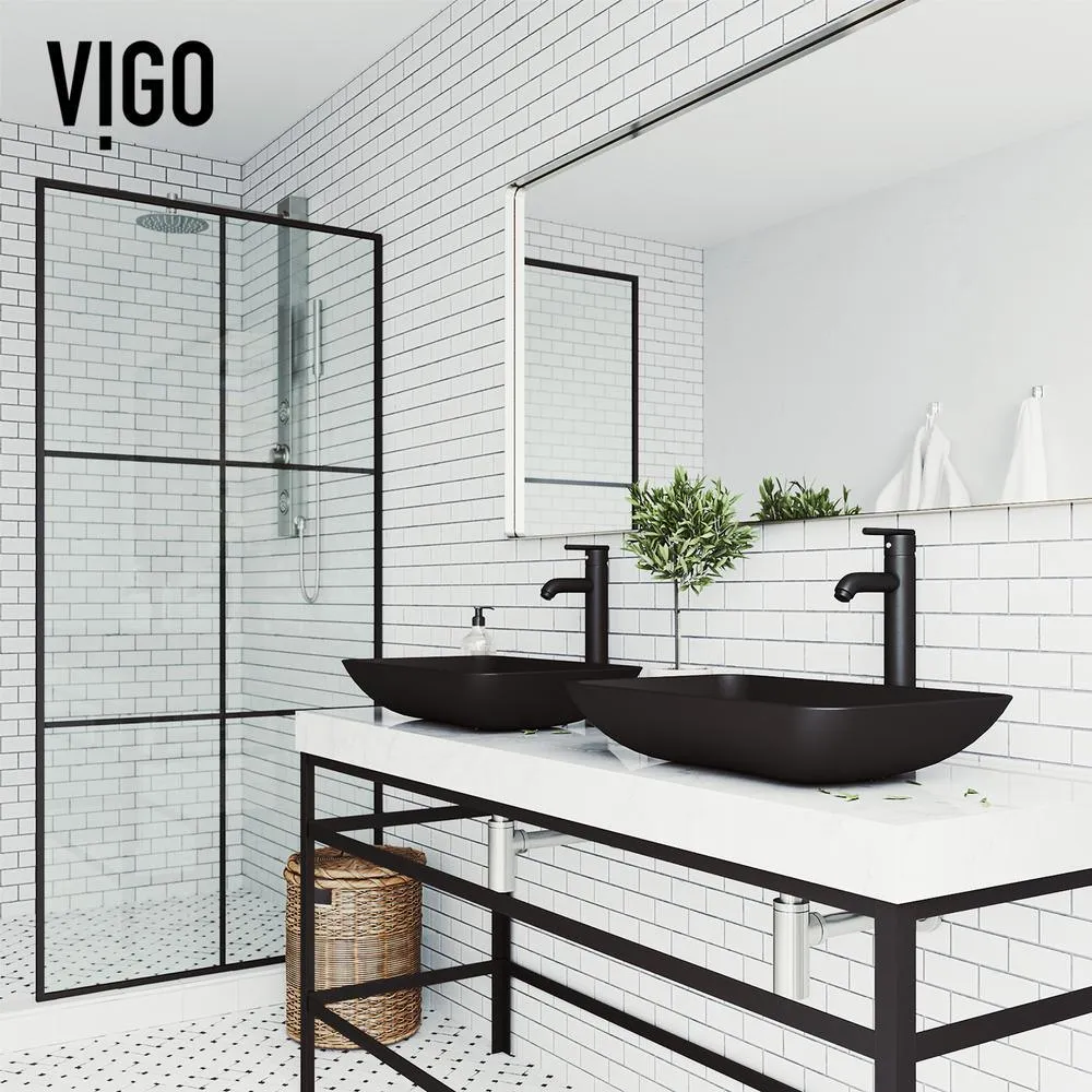 VIGO Hadyn Glass Vessel Bathroom Sink in Black with Seville Faucet in Matte Black, photo 3 of 3