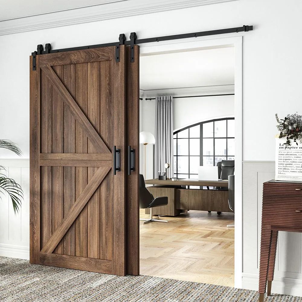 WINSOON 10 ft./120 in. Single Track Bypass Barn Door Hardware Double Doors Kit, Heavy-Duty Sliding 1-Track Antique Roller, photo 3 of 7