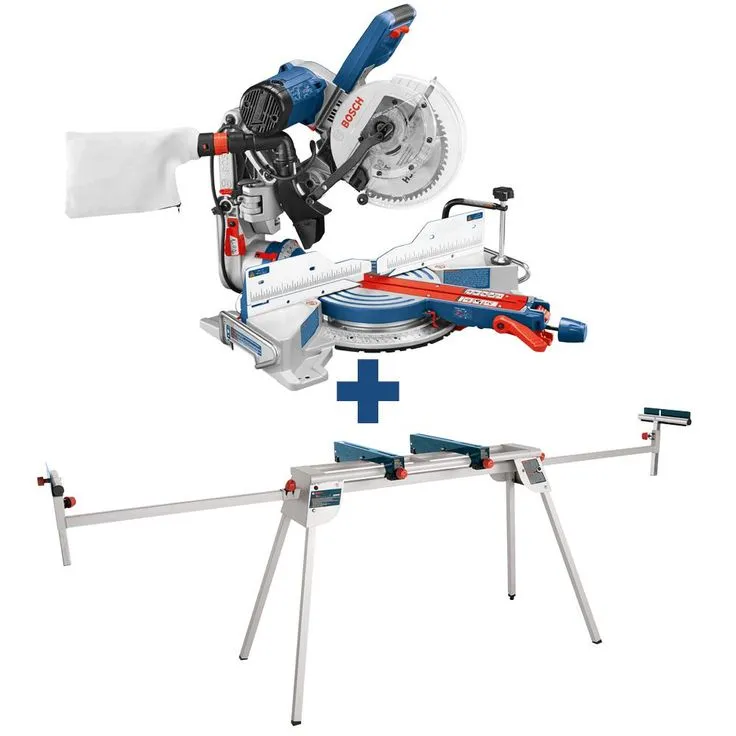 Bosch 15 Amp Corded 10 in Dual-Bevel Sliding Glide Miter Saw with 60-Tooth Carbide Saw Blade and Bonus Folding-Leg Stand, photo 5 of 8