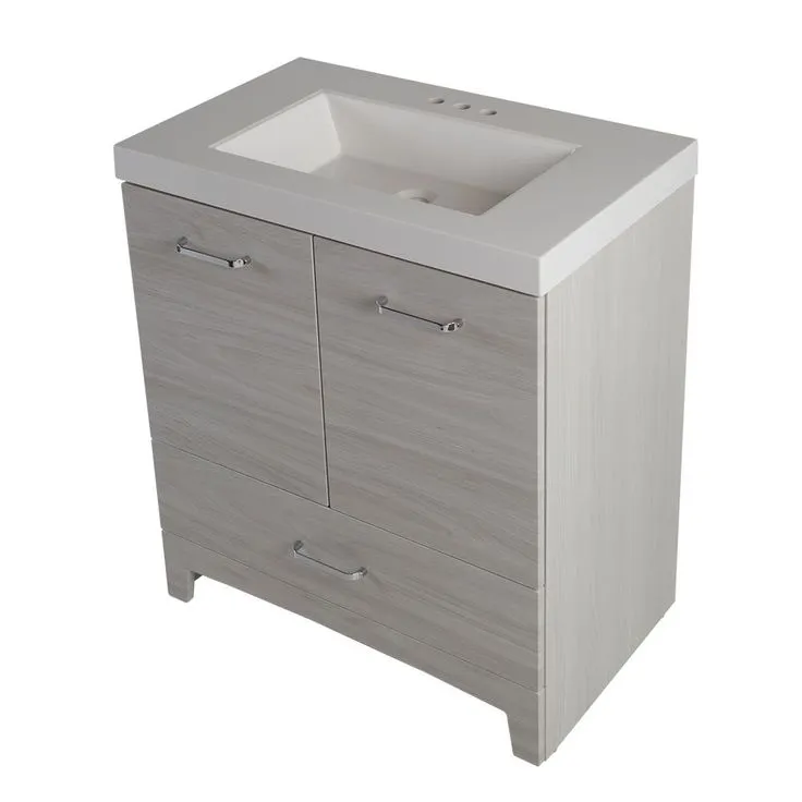 Stancliff 31 in. W x 19 in. D Bathroom Vanity in Elm Sky with Cultured Marble Vanity Top in White with White Sink, photo 4 of 9