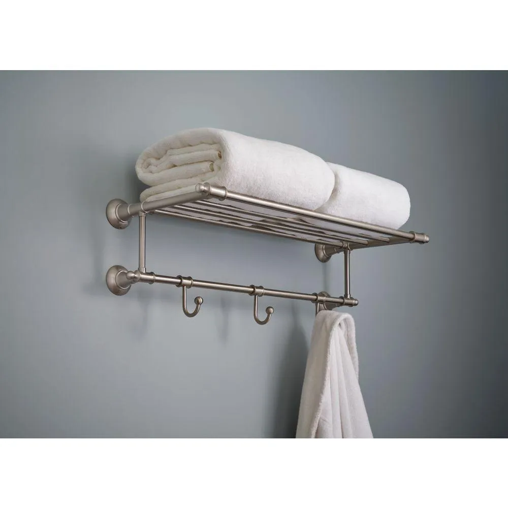 Delta 24 in. W Towel Shelf with 3-Towel Hooks in Brushed Nickel, photo 2 of 9