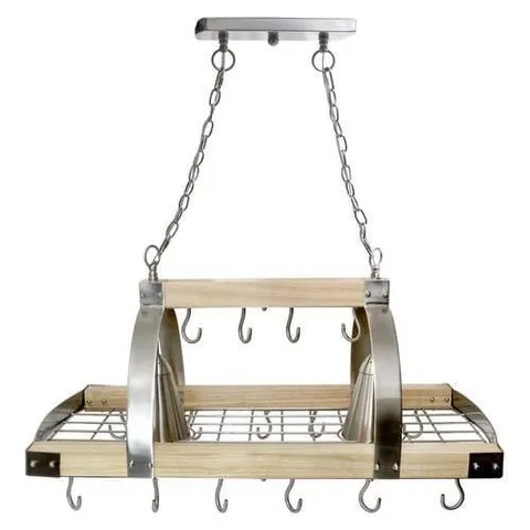 Home Collection 19.75 × 36.25 in Wood/Brushed Nickel Lighted Pot Rack