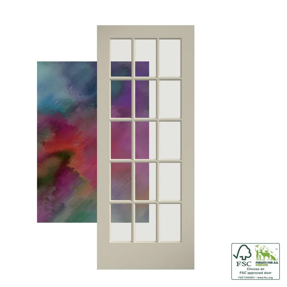 28 in. x 80 in. Clear Glass 15-Lite True Divided White Finished Solid French Interior Door Slab, photo 3 of 9