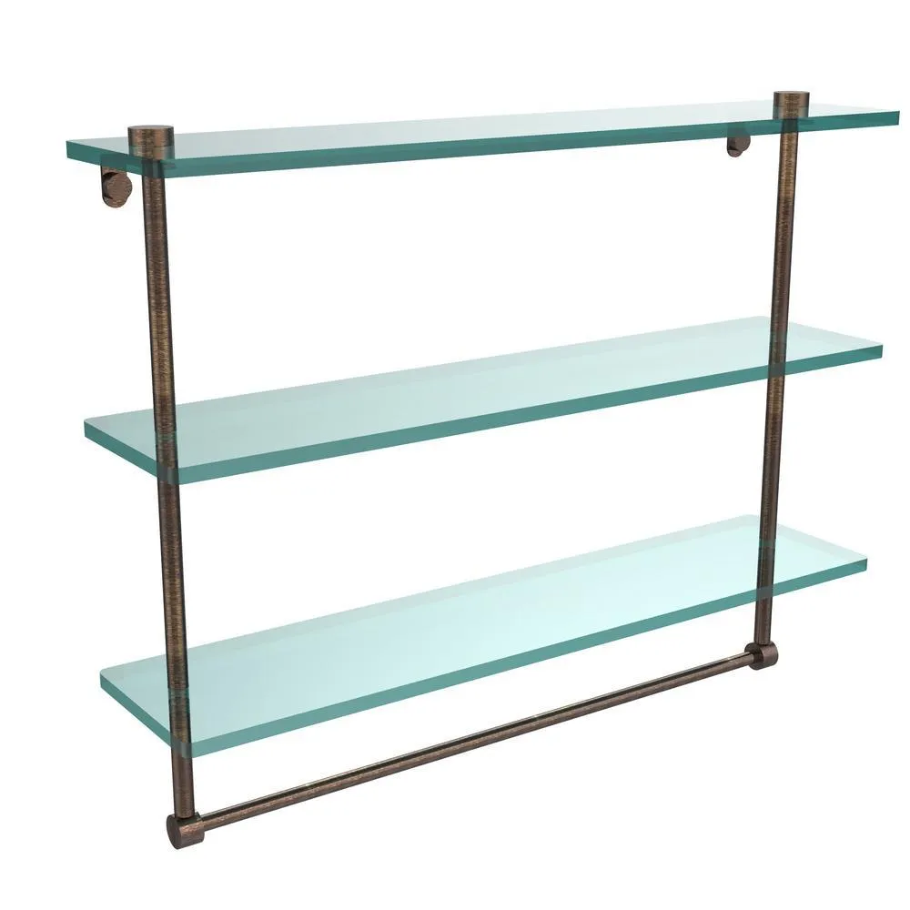 Allied Brass 22 in. L x 18 in. H x 5 in. W 3-Tier Clear Glass Bathroom Shelf with Towel Bar in Satin Chrome, photo 8 of 16
