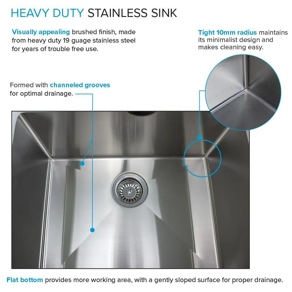 Transolid All-in-One 29 in. W x 25.5 in. D Stainless Steel Undermount Laundry/Utility Sink and White Cabinet with Quartz Top and Faucet, photo 10 of 20