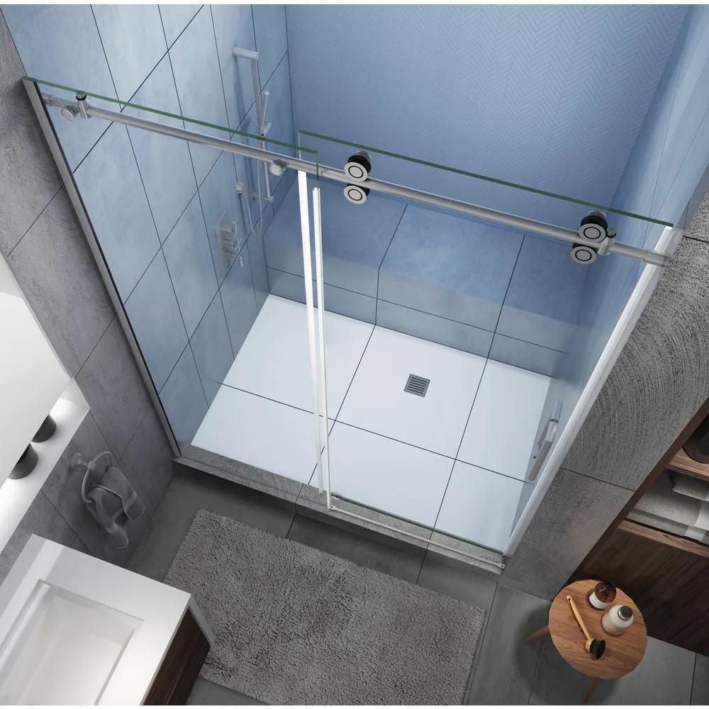 Langham XL 56 - 60 in. x 80 in. Frameless Sliding Shower Door with StarCast Clear Glass in Stainless Steel, Right Hand, photo 2 of 23