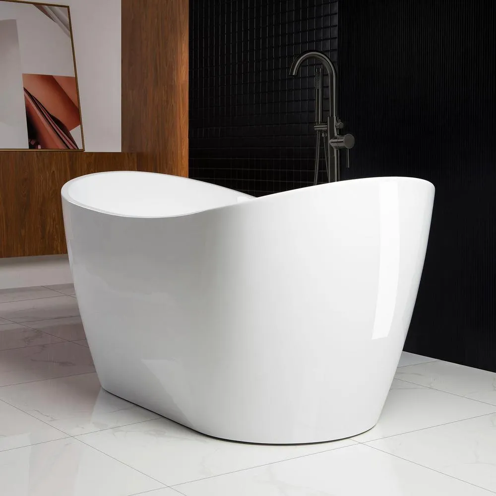 WOODBRIDGE Carver 59 in. Acrylic Freestanding Double Slipper Soaking Bathtub with Chrome Drain & Overflow, White, photo 7 of 11