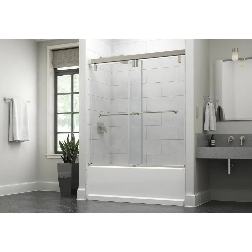 Delta 60 in. x 71-1/2 in. Mod Soft-Close Frameless Sliding Bathtub Door in Nickel with 3/8 in. Clear Glass and Lyndall Handles, photo 9 of 12