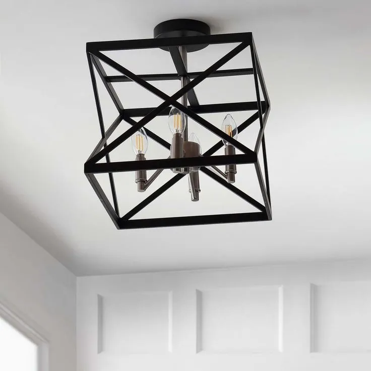 Safavieh Matias 13-in Black/Nickel Modern/Contemporary LED Semi-flush Mount Light, photo 2 of 4