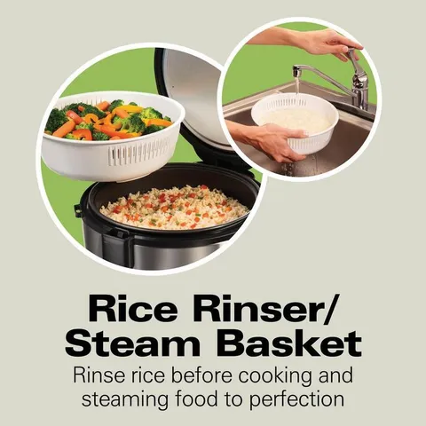 20-Cup Stainless Steel Rice/Hot Cereal Cooker with Rice Rinser/Steam Basket