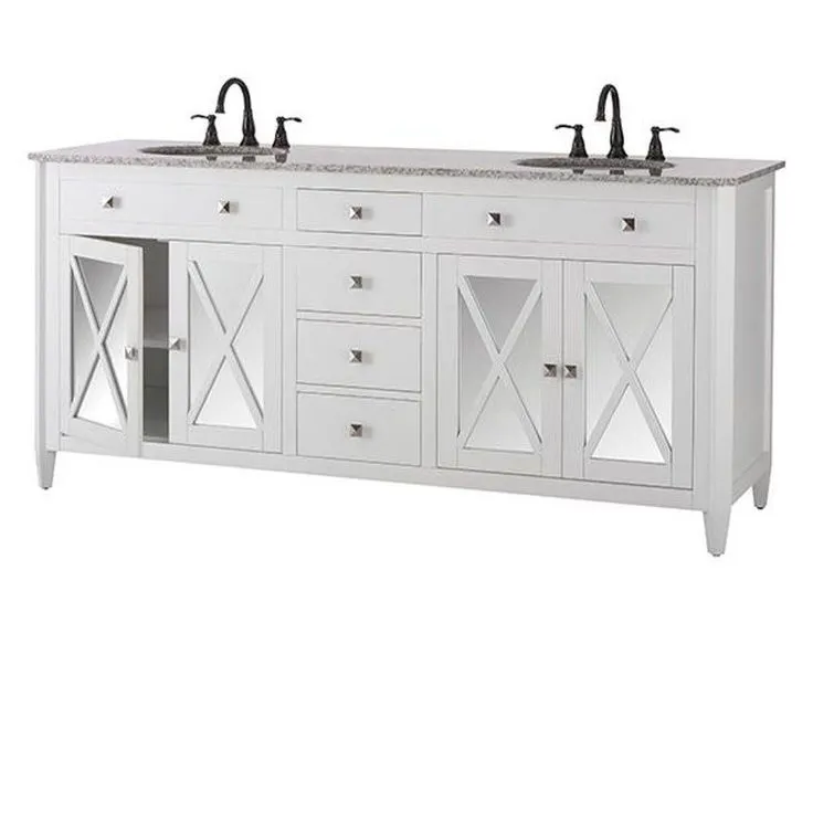 Barcelona 73 in. W x 22 in. D Double Bath Vanity in White with Granite Vanity Top in Grey and White Sink, photo 4 of 5