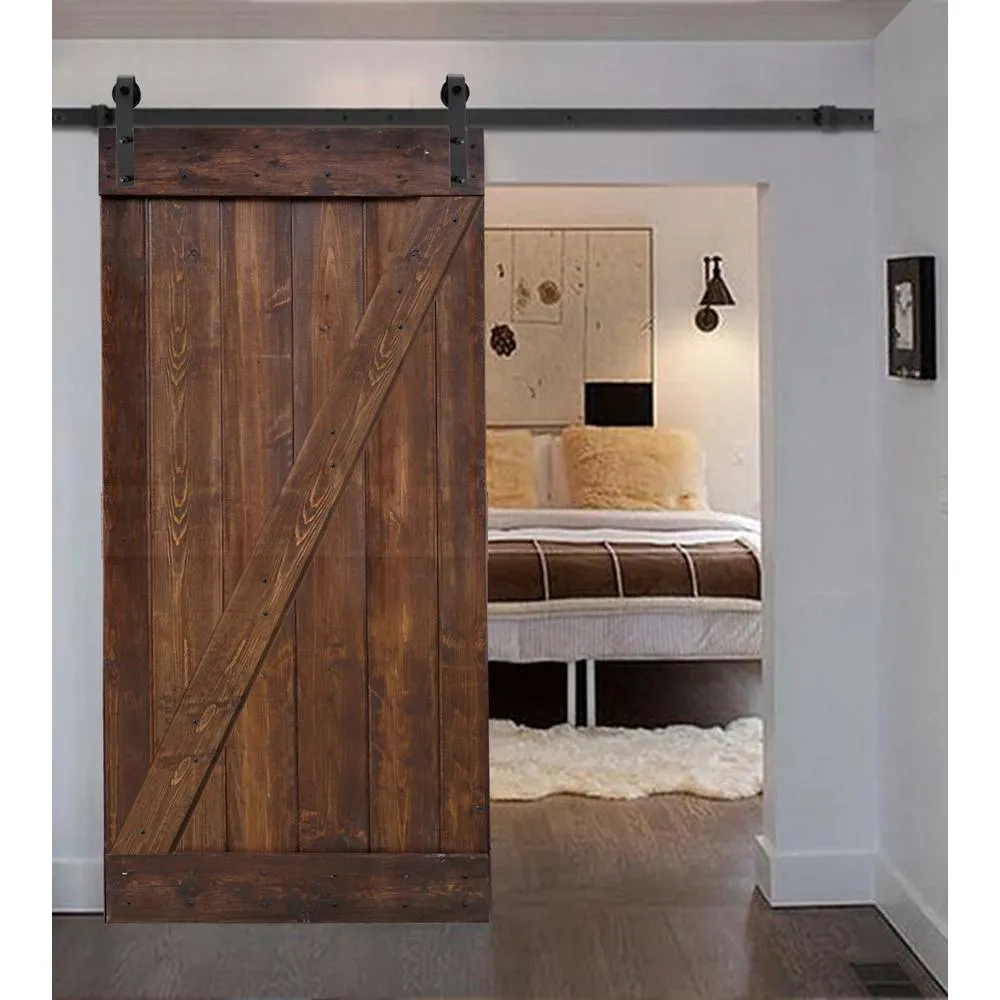 36 in x 84 in Z Series DIY Dark Walnut Finished Knotty Pine Wood Sliding Barn Door Slab with Hardware Kit, photo 6 of 9
