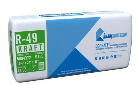 Ecobatt R-49 Kraft Faced Fiberglass Insulation Batts 13.75 × 24 × 48 in 48 SF