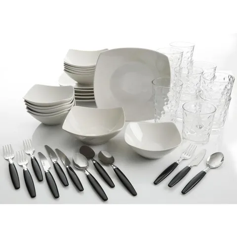 All You Need 48-Piece Modern White Porcelain Dinnerware Set