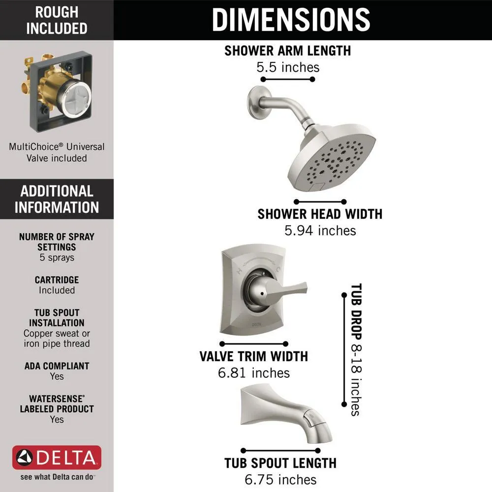 Pierce Single-Handle 5-Spray Tub and Shower Faucet in Spot Shield Brushed Nickel (Valve Included), photo 3 of 13