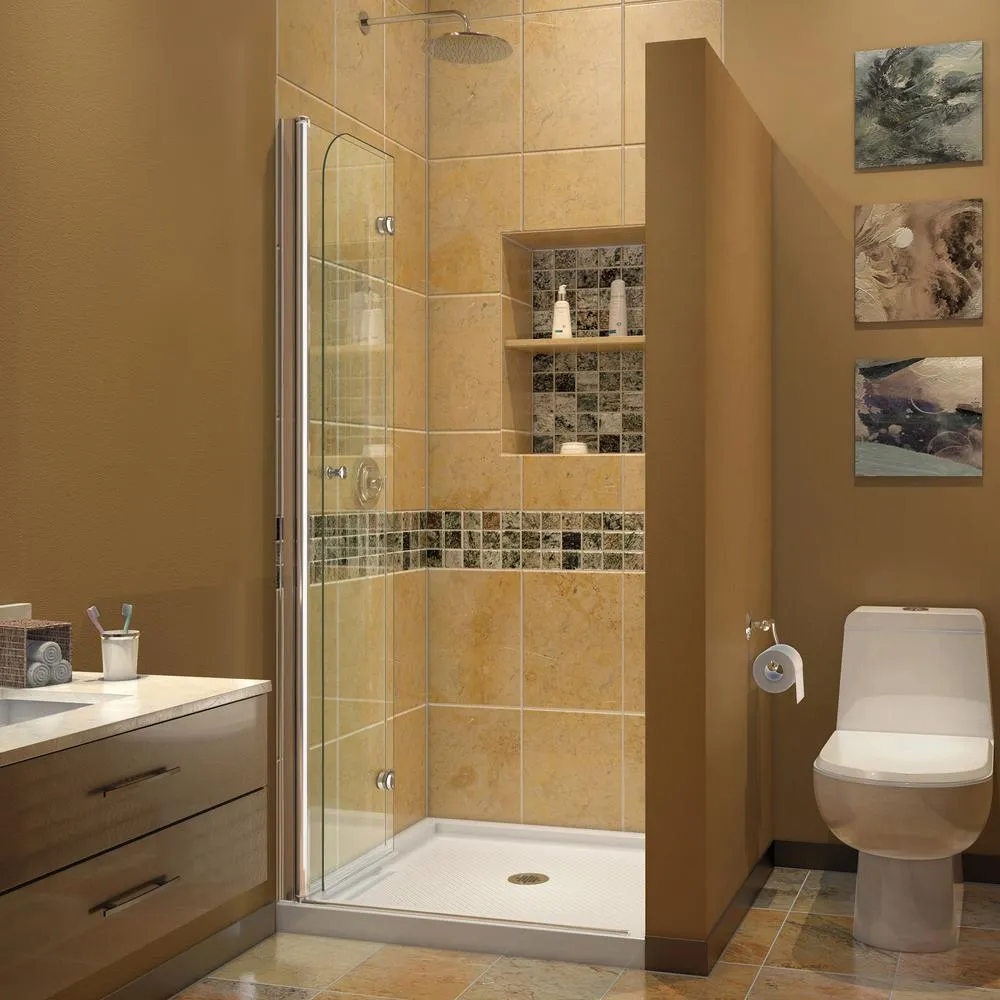DreamLine Aqua Fold 36 in. D x 36 in. W x 76 3/4 in. H Frameless Shower Door with Base and Backwalls, photo 5 of 13