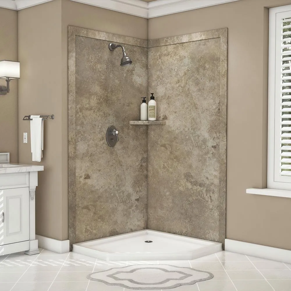 Splendor 40 in. x 40 in. x 80 in. 7-Piece Easy Up Adhesive Corner Shower Wall Surround in White, photo 9 of 24