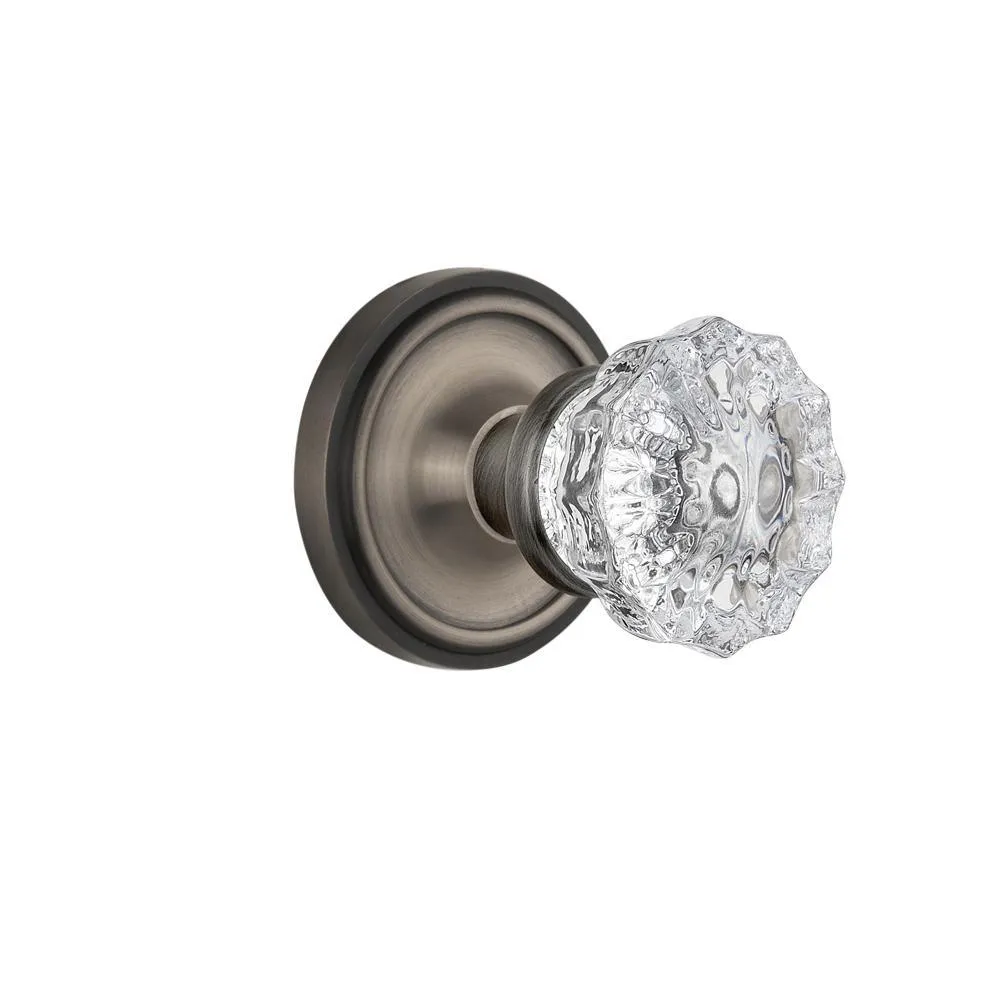 Classic Rosette 2-3/8 in. Backset Satin Nickel Privacy Bed/Bath Crystal Glass Door Knob, photo 17 of 19