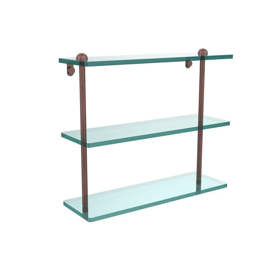 Allied Brass 16 in. L x 15 in. H x 5 in. W 3-Tier Clear Glass Bathroom Shelf in Antique Pewter, photo 12 of 14