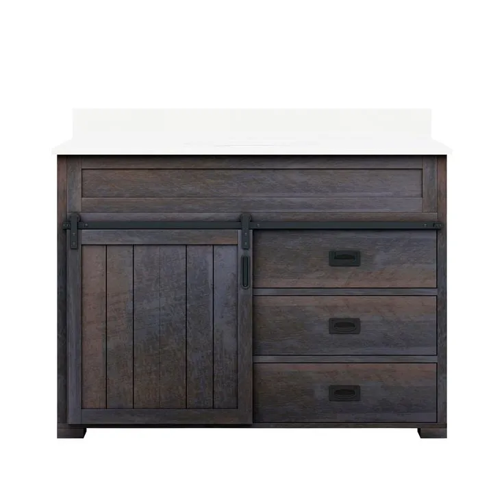 Style Selections Morriston 48-in Distressed Java Single Sink Bathroom Vanity with White Engineered Stone Top, photo 8 of 9