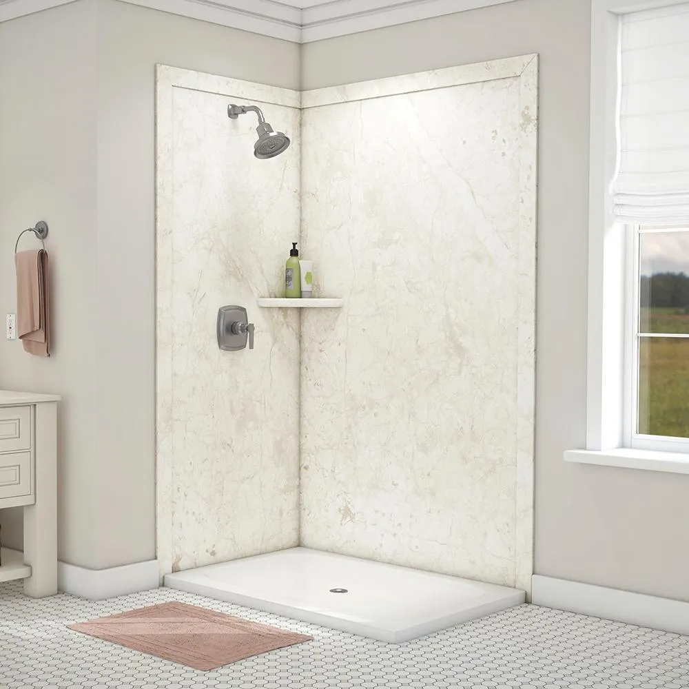 Elegance 36 in. x 48 in. x 80 in. 7-Piece Easy Up Adhesive Corner Shower Wall Surround in Triton, photo 6 of 24