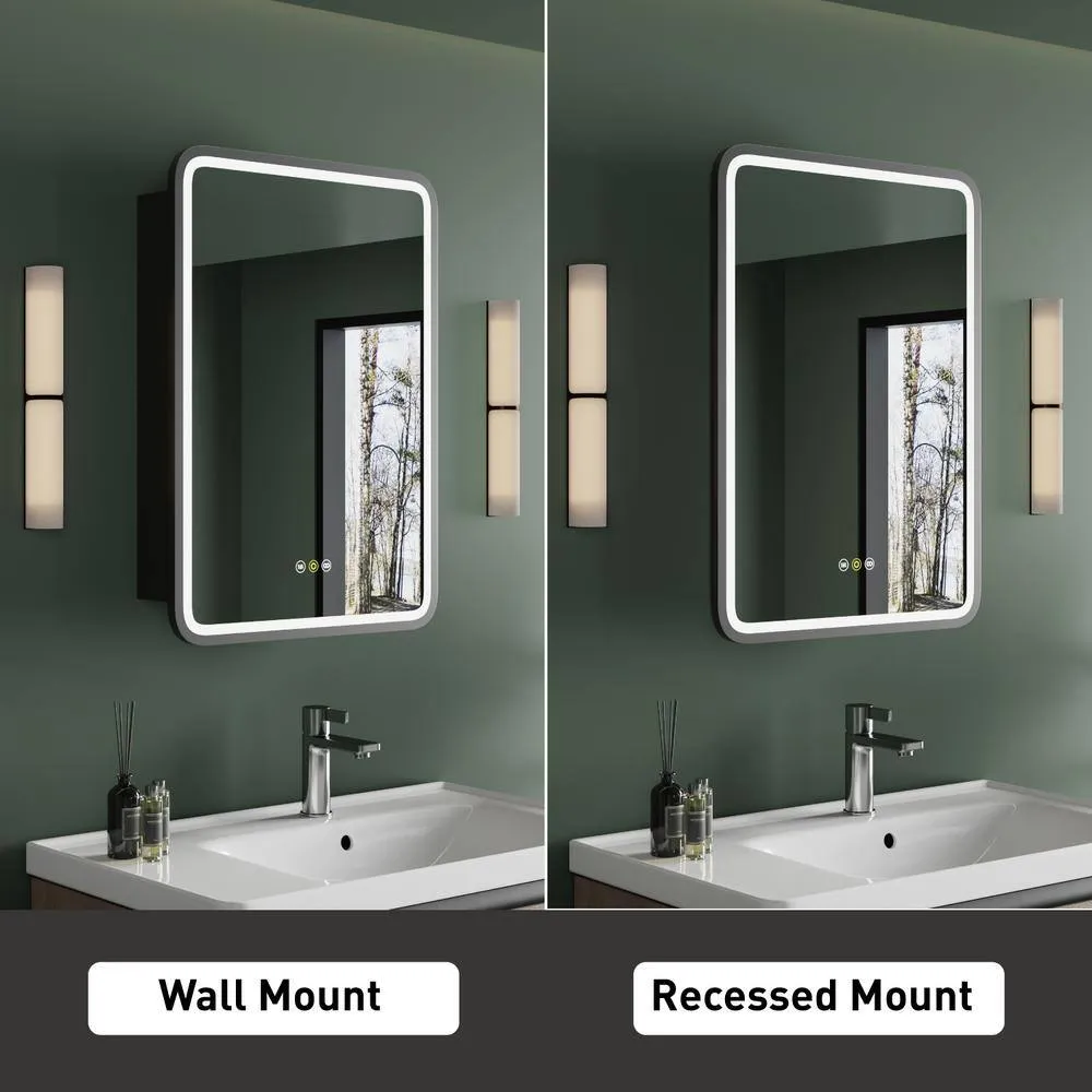 HBEZON Thalia 20 in. W x 28 in. H Rectangular Iron Black Recessed Medicine Cabinet with Mirror, LED Lighting, Anti-fog, photo 5 of 7