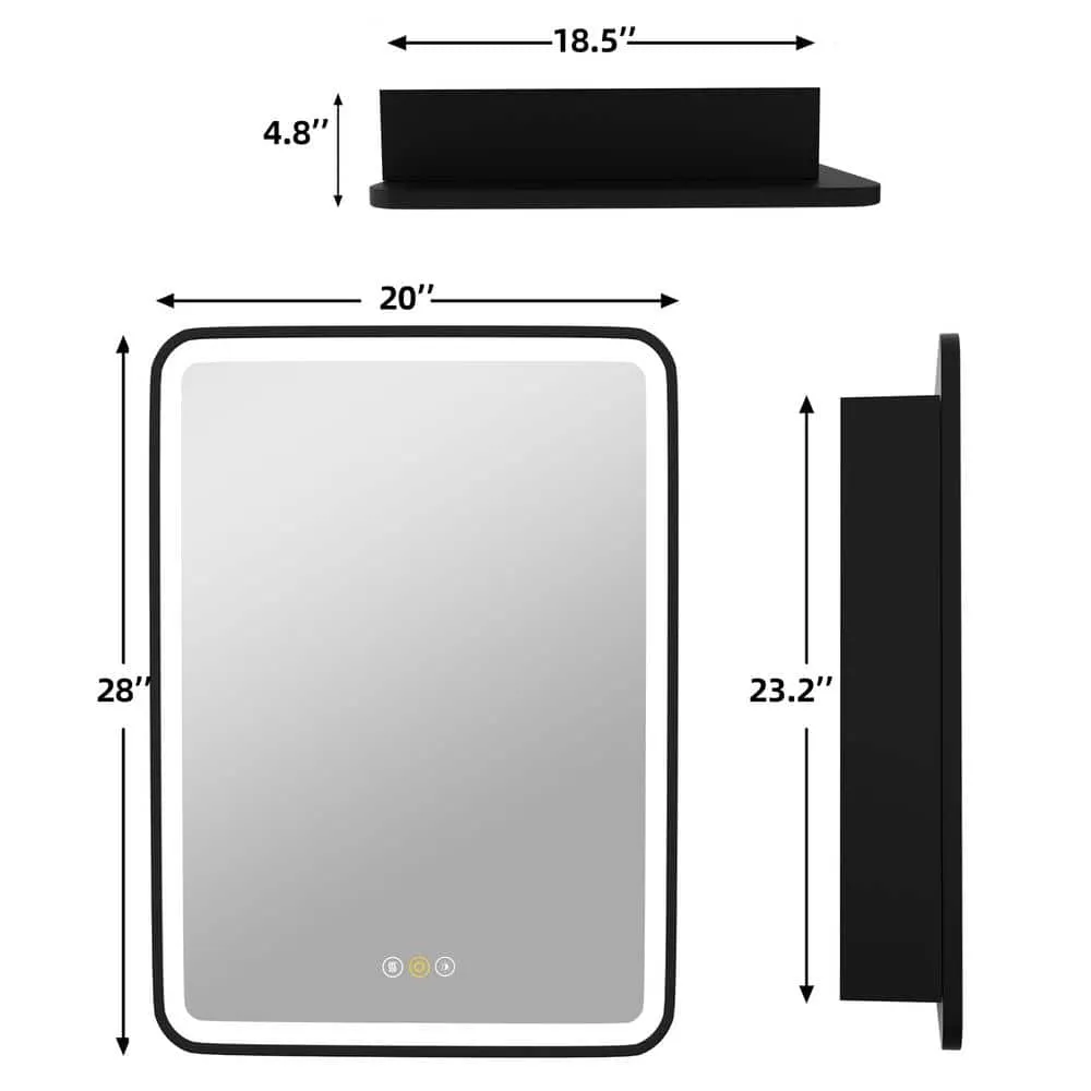 HBEZON Thalia 20 in. W x 28 in. H Rectangular Iron Black Recessed Medicine Cabinet with Mirror, LED Lighting, Anti-fog, photo 7 of 7