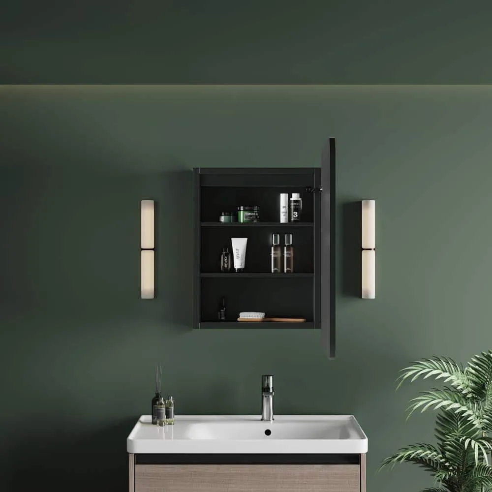 HBEZON Thalia 20 in. W x 28 in. H Rectangular Iron Black Recessed Medicine Cabinet with Mirror, LED Lighting, Anti-fog, photo 6 of 7
