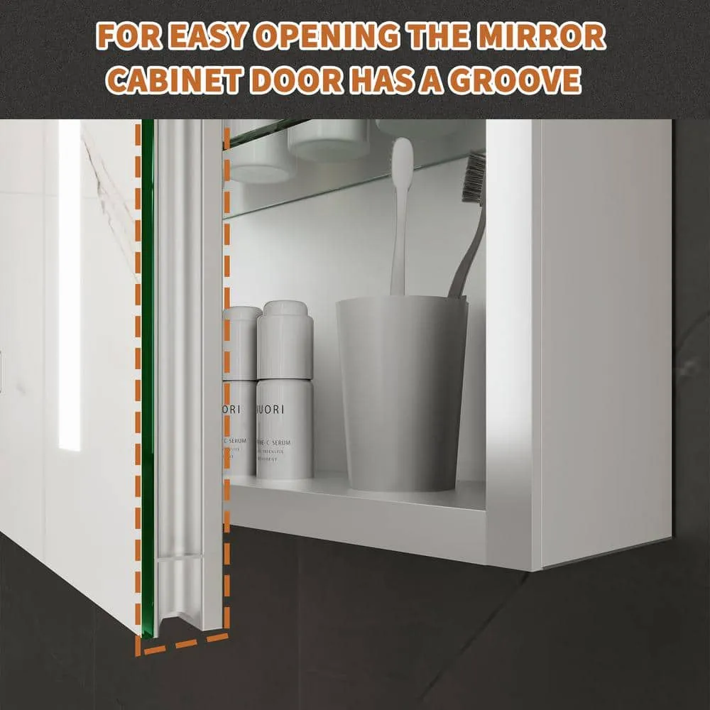 GroGro Glare 20 in. W x 26 in. H Rectangular Aluminum Recessed/Surface Mount Left Open Medicine Cabinet with Mirror LED, photo 8 of 11