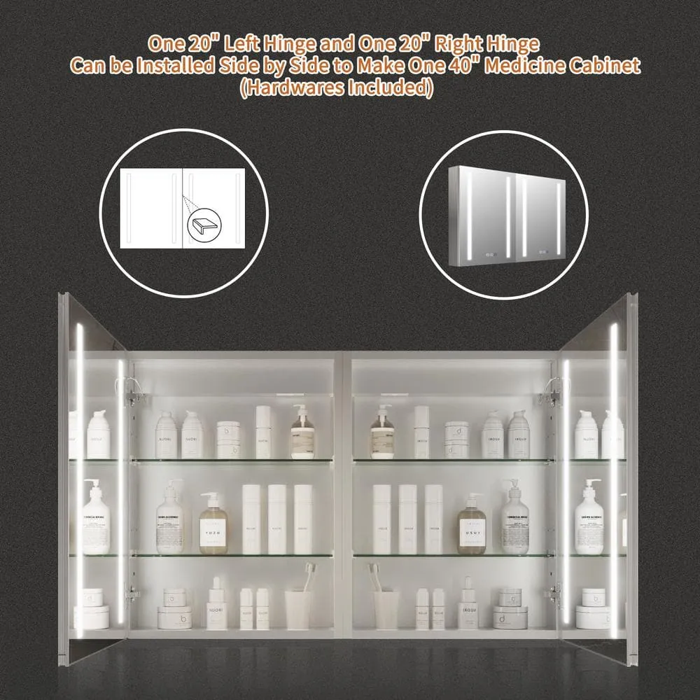 GroGro Glare 20 in. W x 26 in. H Rectangular Aluminum Recessed/Surface Mount Left Open Medicine Cabinet with Mirror LED, photo 9 of 11