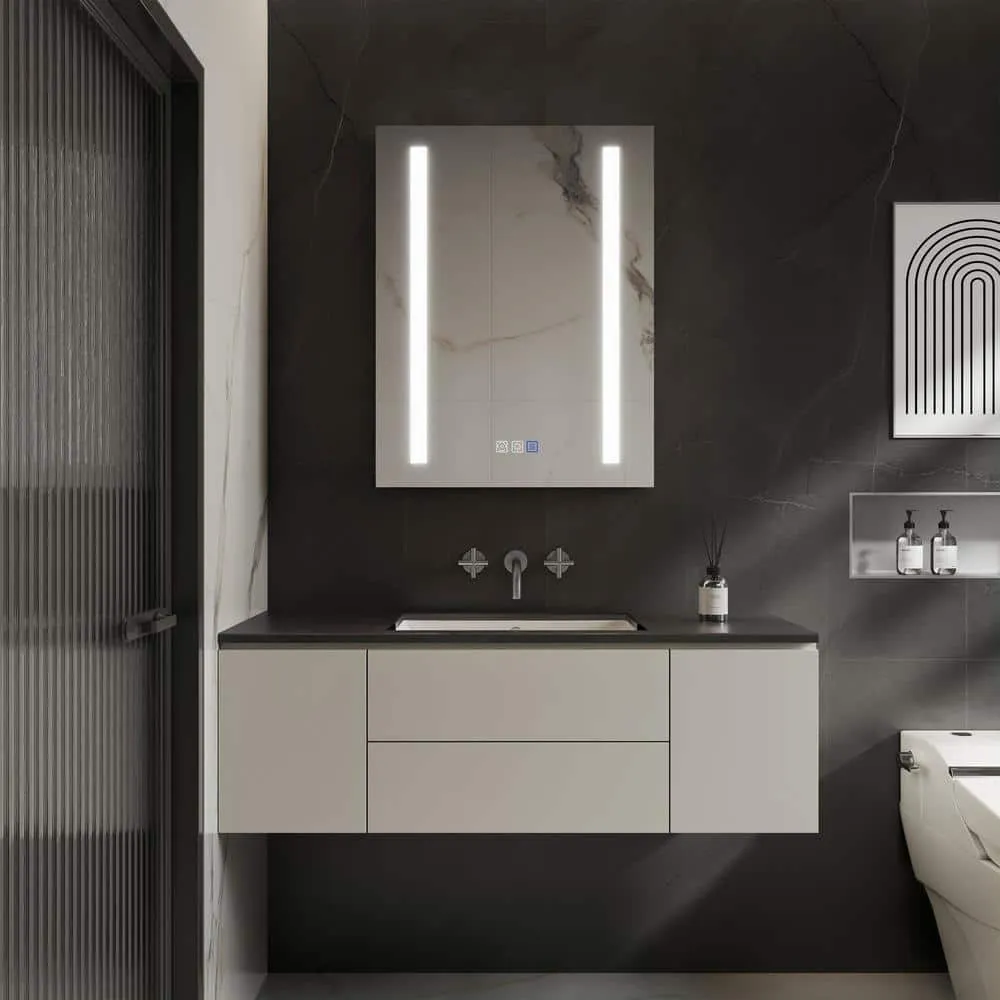 GroGro Glare 20 in. W x 26 in. H Rectangular Aluminum Recessed/Surface Mount Left Open Medicine Cabinet with Mirror LED, photo 10 of 11