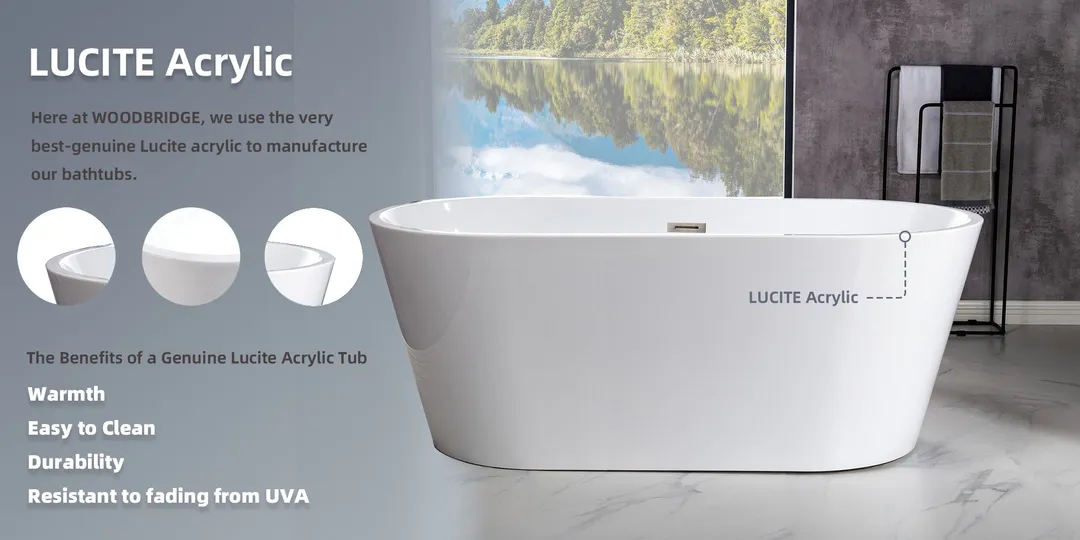 WOODBRIDGE Willingboro 54 in. Acrylic Flatbottom Double-Ended Freestanding Bathtub with Oil-Rubbed Bronze Overflow & Drain, White, photo 5 of 7