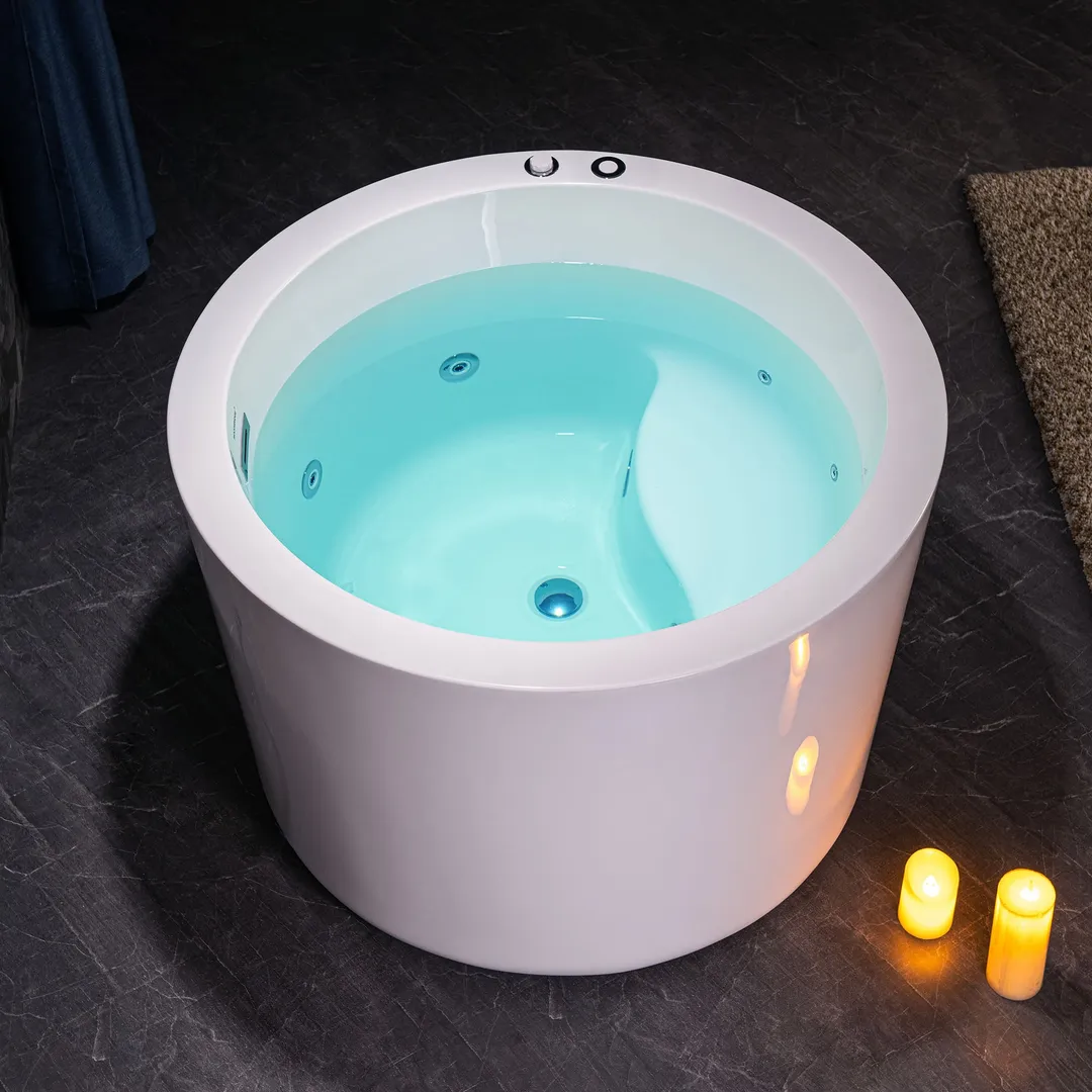 WOODBRIDGE 41 in. x 41 in. Acrylic Round Whirlpool Bathtub with Inline Heater, Pre‑Molded Seat, Reversible Drain, White, photo 2 of 2