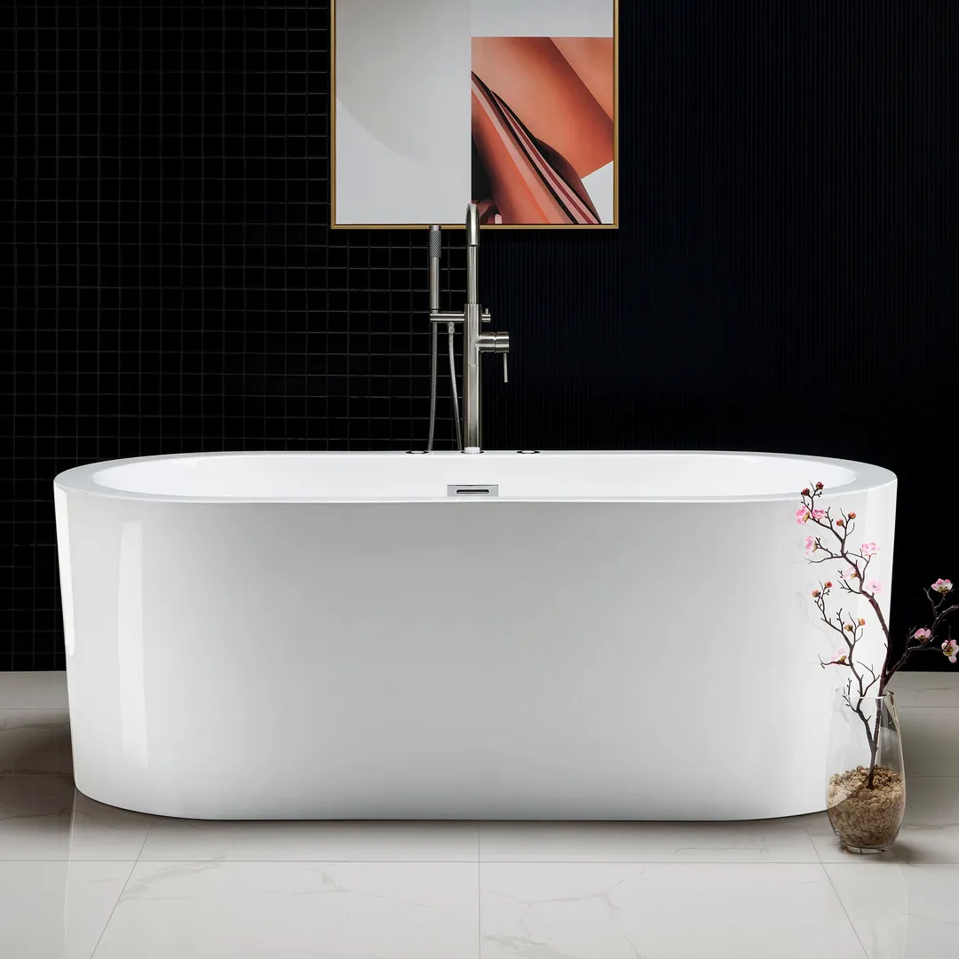 WOODBRIDGE Bologna 67 in. Acrylic Freestanding Whirlpool & Air Bathtub with Drain and Overflow, White, photo 16 of 20