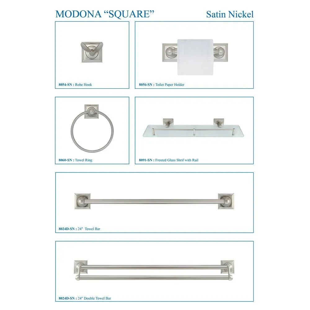 MODONA Square 20 in. Frosted Glass Shelf with Rail in Satin Nickel, photo 4 of 6