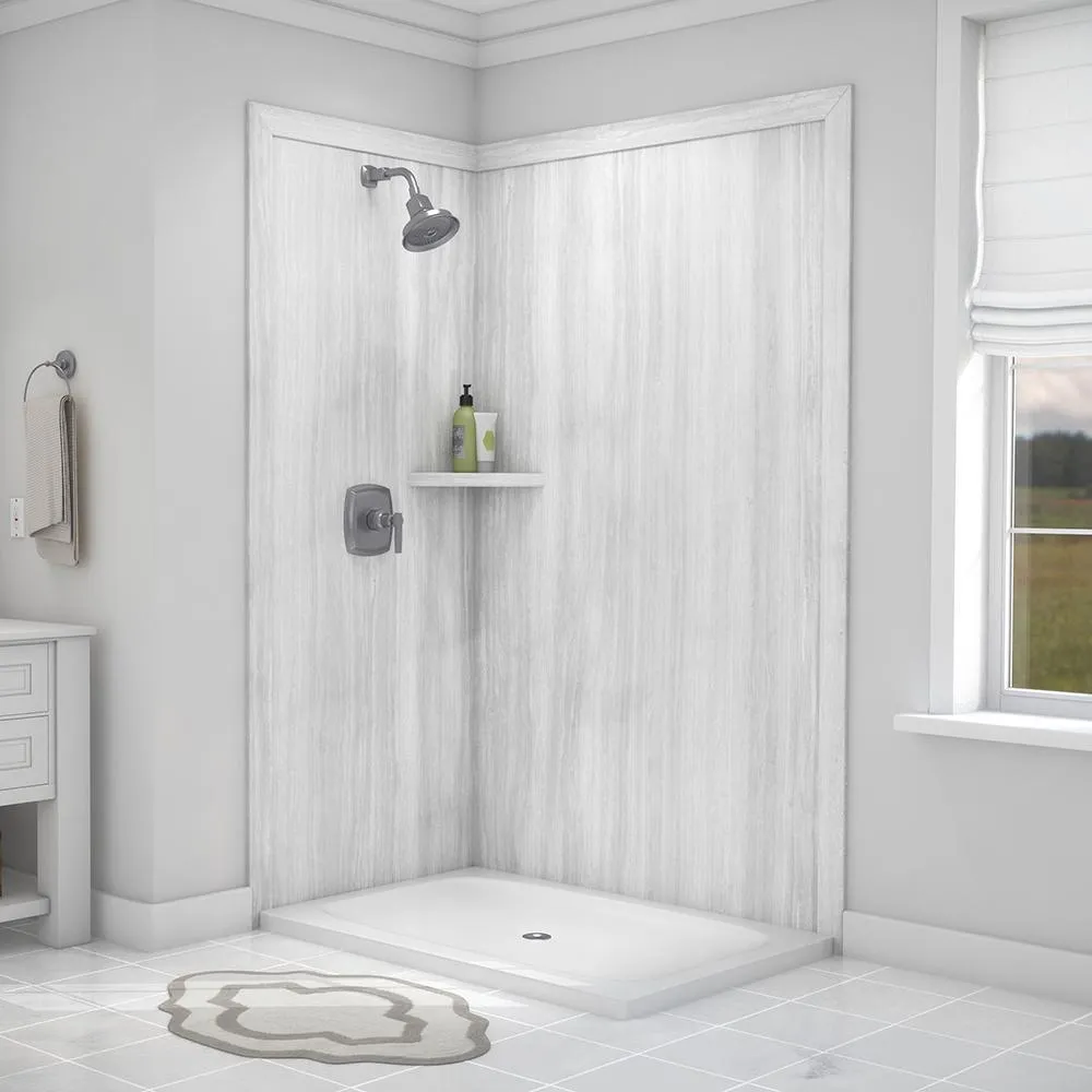 Elegance 36 in. x 48 in. x 80 in. 7-Piece Easy Up Adhesive Corner Shower Wall Surround in Triton, photo 18 of 24