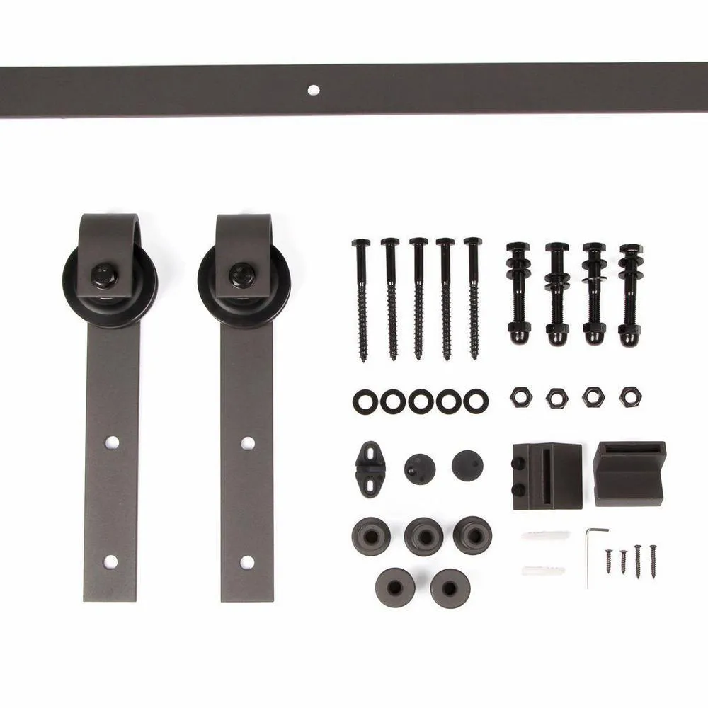 36 in x 84 in K Series DIY Dark Walnut Finished Knotty Pine Wood Sliding Barn Door Slab with Hardware Kit, photo 4 of 9