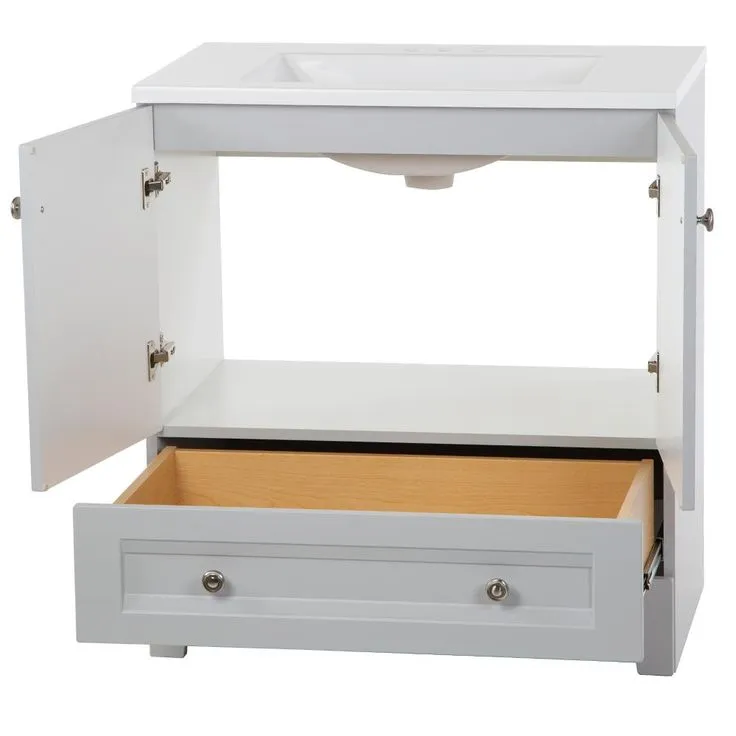 Delridge 30 in. W x 19 in. D Bath Vanity in Pearl Gray with Cultured Marble Vanity Top in White with White Sink, photo 9 of 11
