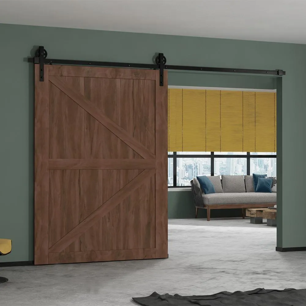 10 ft./120 in. Black Sliding Barn Door Track and Hardware Kit with Bigwheel J Shape Hanger for Single Door, photo 7 of 7