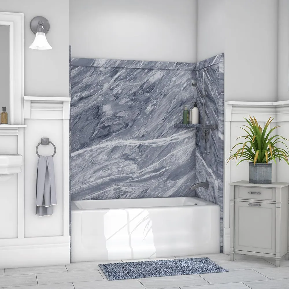 Elite 32 in. x 60 in. x 60 in. 9-Piece Easy Up Adhesive Tub Surround in Calypso, photo 5 of 26