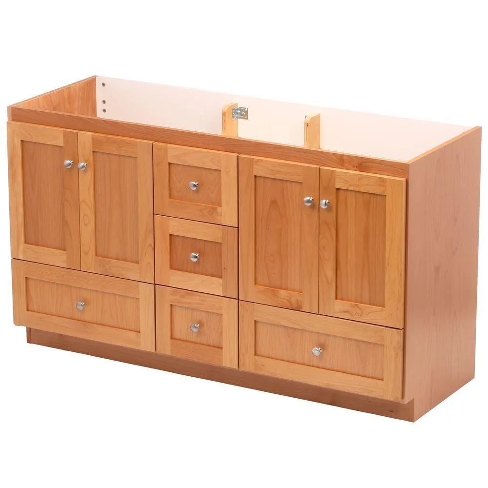 Shaker 60 in. W x 21 in. D x 34.5 in. H Vanity for Double Basins Cabinet Only in Natural Alder, photo 2 of 16