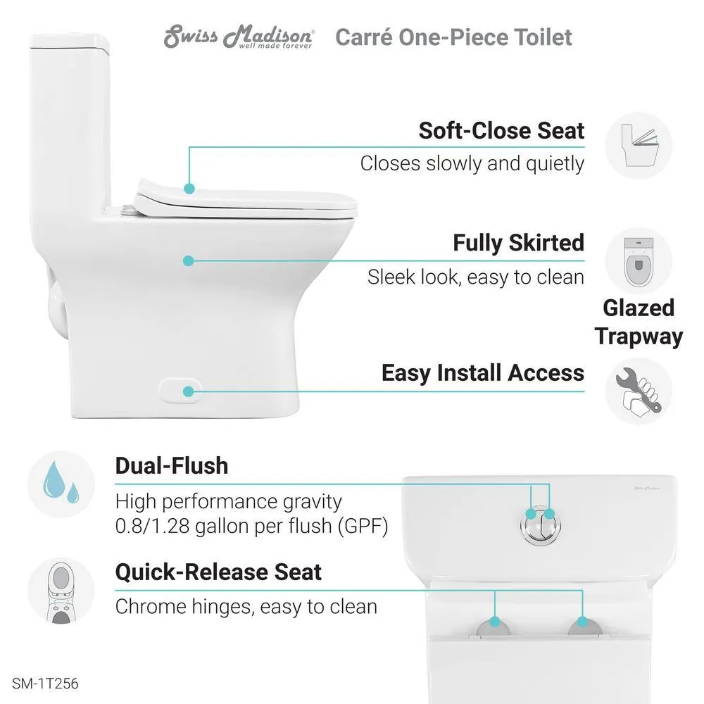 Swiss Madison Carre 1-Piece 0.8/1.28 GPF Dual Flush Square Toilet in White, Seat Included, photo 9 of 13