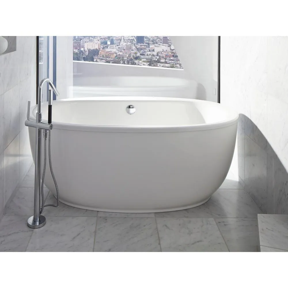 Sunstruck 66 in. x 36 in. Oval Freestanding Bathtub with Fluted Shroud and Center Drain in White, photo 5 of 13