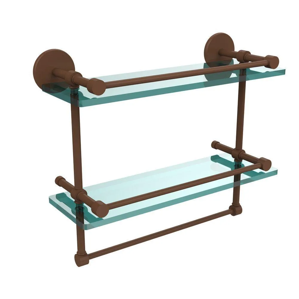 Allied Brass 16 in. L x 12 in. H x 5 in. W 2-Tier Gallery Clear Glass Bathroom Shelf with Towel Bar in Matte Black, photo 12 of 14