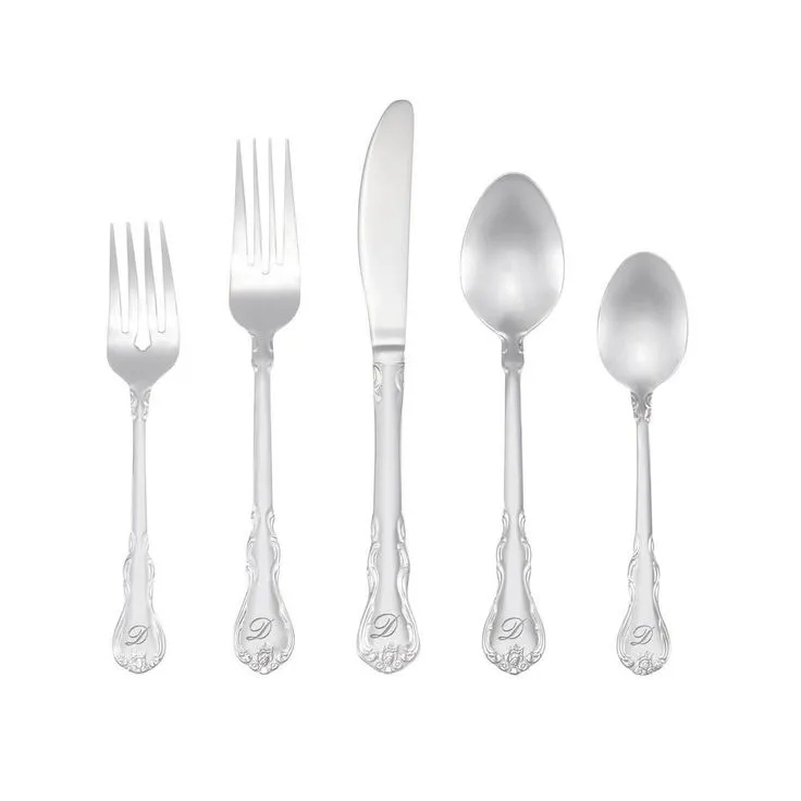 Bouquet Monogrammed Letter S 46-Piece Silver Stainless Steel Flatware Set (Service for 8), photo 8 of 14
