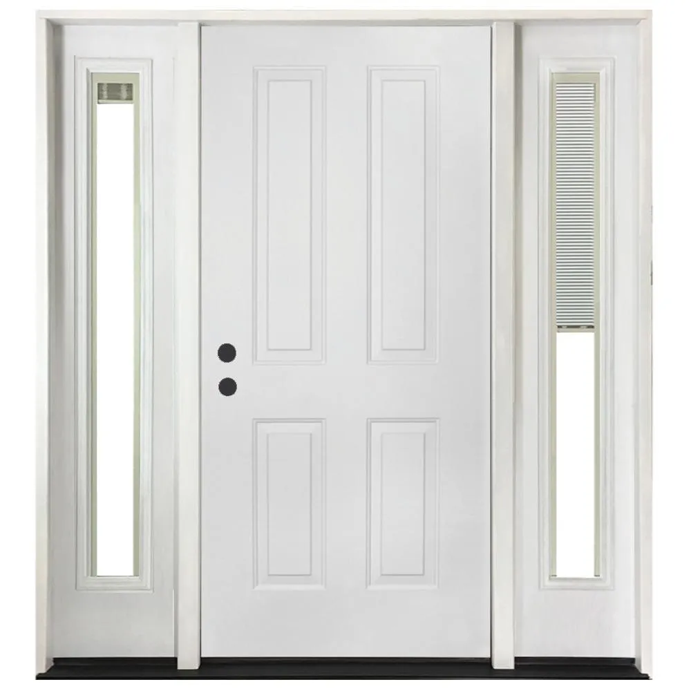 Steves & Sons 64 in. x 80 in. 4-Panel Primed White Right-Hand Steel Prehung Front Door with 12 in. Mini Blind Sidelites 4 in. Wall, photo 5 of 8