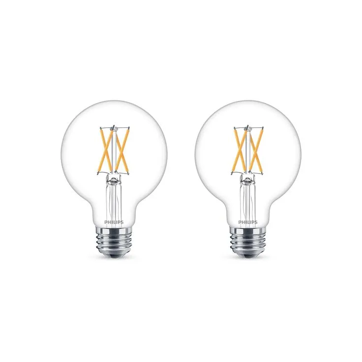 Philips 60-Watt Equivalent G25 Dimmable LED Indoor/Outdoor Light Bulb Clear with Warm Glow Effect Soft White (2700K) (2-Pack), photo 4 of 6