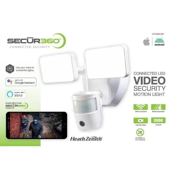 SECUR360 Video Wi-Fi Connected White Wired Twin Head LED Motion Activated Outdoor Security Flood Light 2000 Lumens, photo 8 of 9
